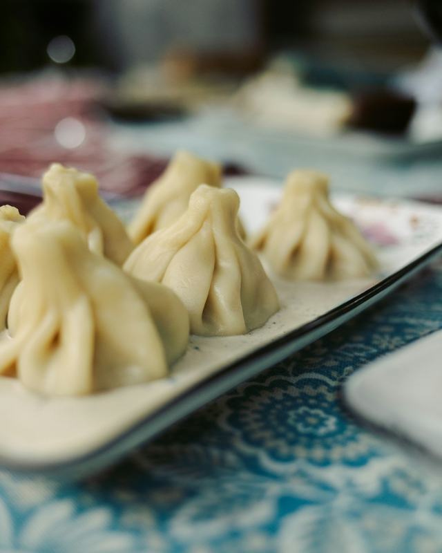 Plate of Georgian khinkali dumplings